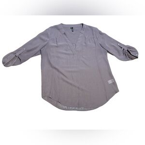 Maurices Taupe Sheer Blouse Roll Tab Sleeve Minimalist Large